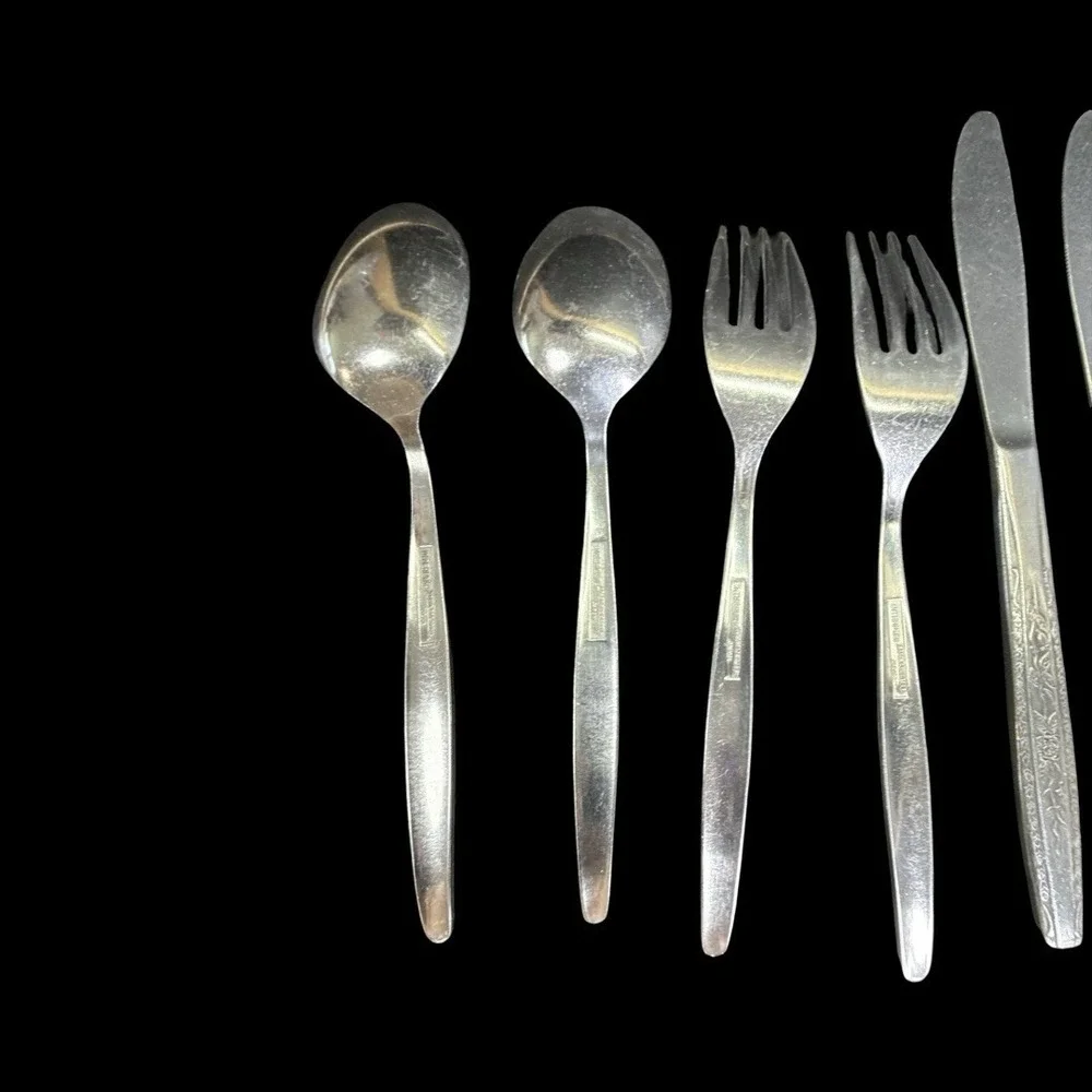 Vintage‎ INTERPUR Stainless Steel JAPAN  Single Rose Flatware Lot of 6